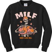 MILF Man I Love Fall Funny Skeleton Halloween Kids Sweatshirt