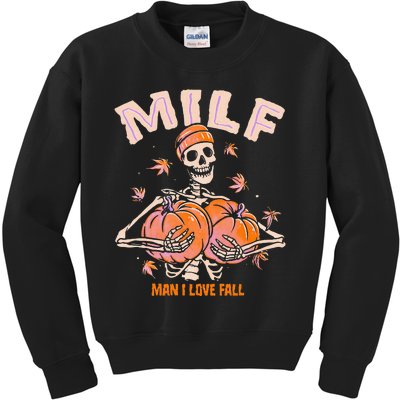 MILF Man I Love Fall Funny Skeleton Halloween Kids Sweatshirt