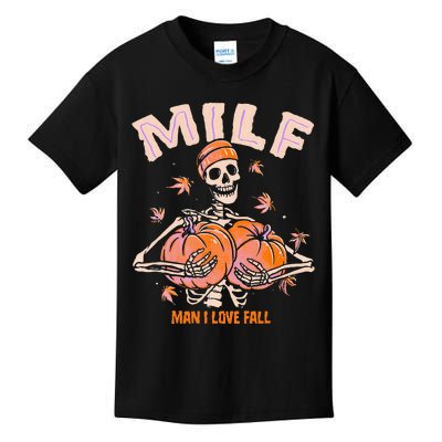 MILF Man I Love Fall Funny Skeleton Halloween Kids T-Shirt