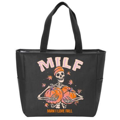 MILF Man I Love Fall Funny Skeleton Halloween Zip Tote Bag