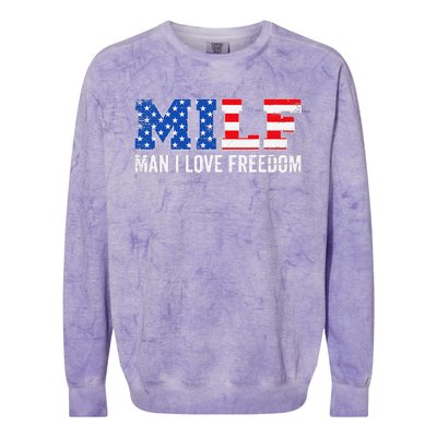 MILF Man I Love Freedom Funny Patriotic American 4th Of July Colorblast Crewneck Sweatshirt