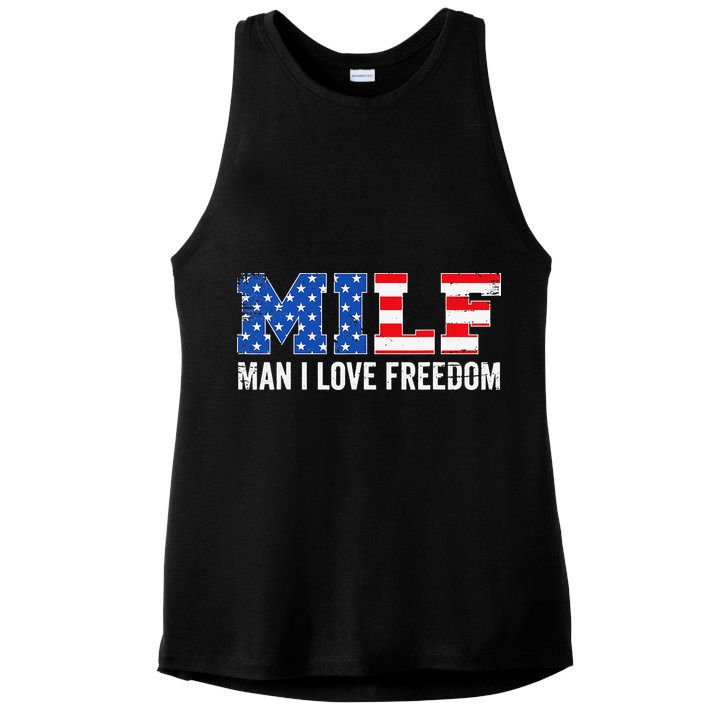 MILF Man I Love Freedom Funny Patriotic American 4th Of July Ladies PosiCharge Tri-Blend Wicking Tank