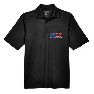 MILF Man I Love Freedom Funny Patriotic American 4th Of July Men's Origin Performance Pique Polo