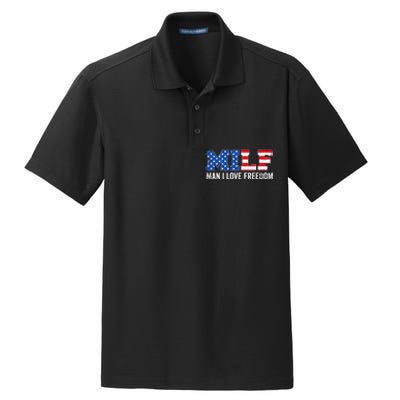 MILF Man I Love Freedom Funny Patriotic American 4th Of July Dry Zone Grid Polo