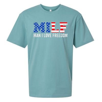 MILF Man I Love Freedom Funny Patriotic American 4th Of July Sueded Cloud Jersey T-Shirt