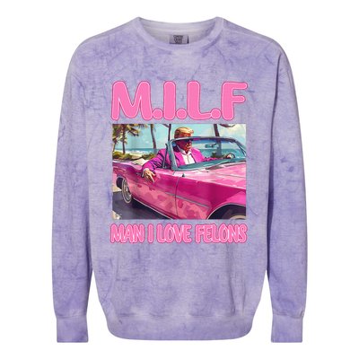 M.I.L.F Man I Love Felons Funny Trump Pink 2024 Election Colorblast Crewneck Sweatshirt