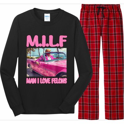 M.I.L.F Man I Love Felons Funny Trump Pink 2024 Election Long Sleeve Pajama Set