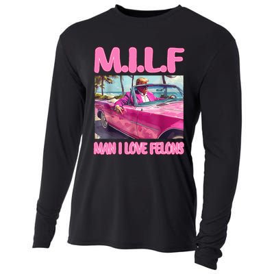 M.I.L.F Man I Love Felons Funny Trump Pink 2024 Election Cooling Performance Long Sleeve Crew