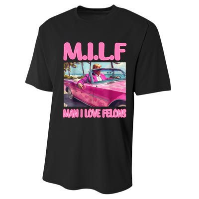 M.I.L.F Man I Love Felons Funny Trump Pink 2024 Election Performance Sprint T-Shirt