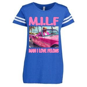 M.I.L.F Man I Love Felons Funny Trump Pink 2024 Election Enza Ladies Jersey Football T-Shirt