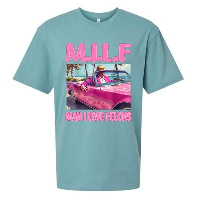 M.I.L.F Man I Love Felons Funny Trump Pink 2024 Election Sueded Cloud Jersey T-Shirt