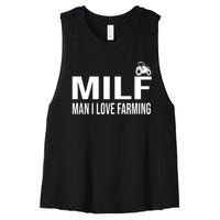 Milf Man I Love Farming Kansas State Football Fan Women's Racerback Cropped Tank