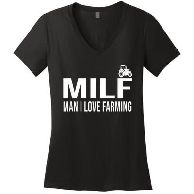 Milf Man I Love Farming Kansas State Football Fan Women's V-Neck T-Shirt