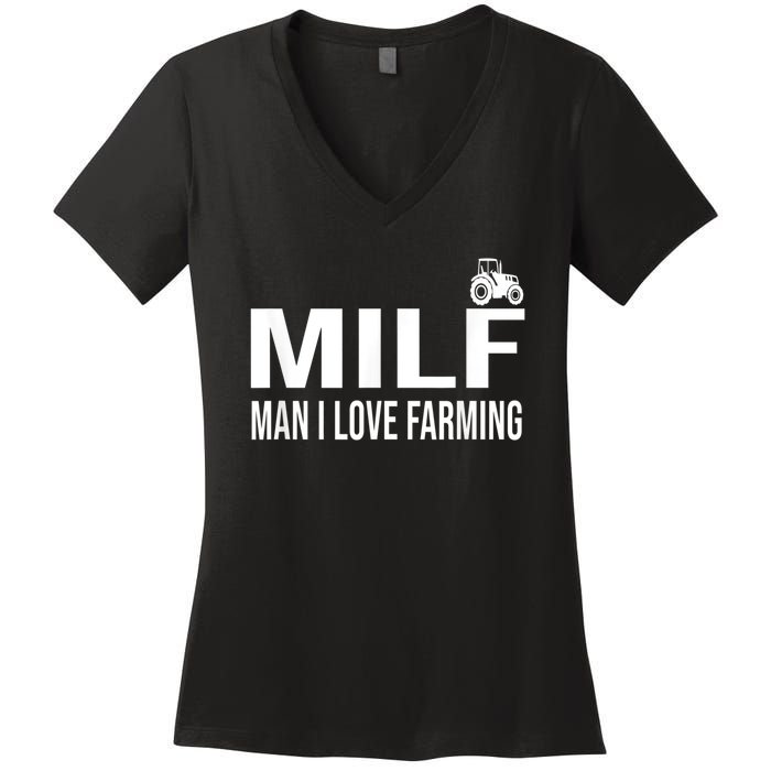 Milf Man I Love Farming Kansas State Football Fan Women's V-Neck T-Shirt