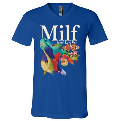 Milf Man I Love Fish Funny V-Neck T-Shirt