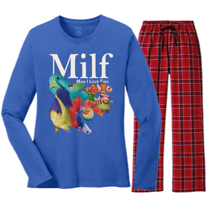 Milf Man I Love Fish Funny Women's Long Sleeve Flannel Pajama Set 