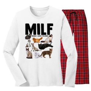 MILF Man I Love Felines Funny Cats Women's Long Sleeve Flannel Pajama Set 