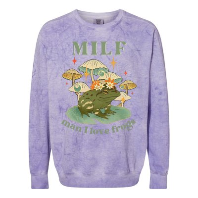 Milf Man I Love Frogs Vintage Retro Frog And Fungi Mushroom Colorblast Crewneck Sweatshirt