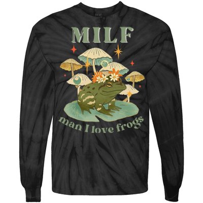 Milf Man I Love Frogs Vintage Retro Frog And Fungi Mushroom Tie-Dye Long Sleeve Shirt