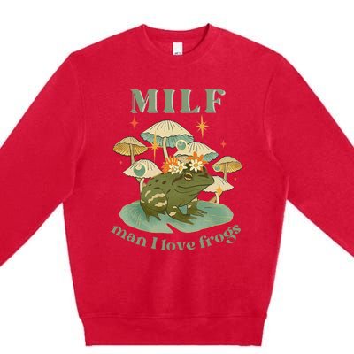 Milf Man I Love Frogs Vintage Retro Frog And Fungi Mushroom Premium Crewneck Sweatshirt