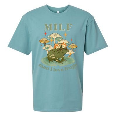 Milf Man I Love Frogs Vintage Retro Frog And Fungi Mushroom Sueded Cloud Jersey T-Shirt