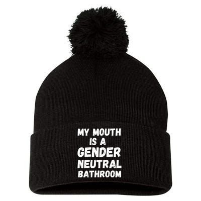 My Mouth Is A Gender Neutral Bathroom Funny Pom Pom 12in Knit Beanie