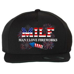 MILF Man I Love Fireworks Funny American Patriotic July 4th Wool Snapback Cap