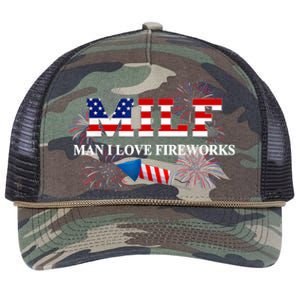 MILF Man I Love Fireworks Funny American Patriotic July 4th Retro Rope Trucker Hat Cap