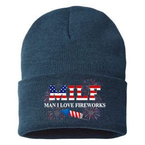 MILF Man I Love Fireworks Funny American Patriotic July 4th Sustainable Knit Beanie