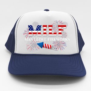 MILF Man I Love Fireworks Funny American Patriotic July 4th Trucker Hat