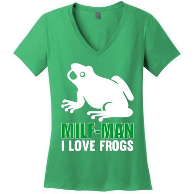MILF Man I Love Frogs Funny Frog Women's V-Neck T-Shirt