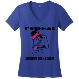 My MotherInLaw Is Stronger Than Cancer Breast Cancer Great Gift Women's V-Neck T-Shirt