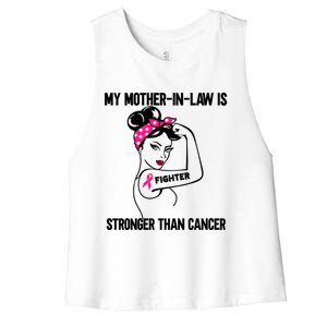 My MotherInLaw Is Stronger Than Cancer Breast Cancer Great Gift Women's Racerback Cropped Tank