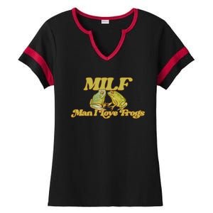 Milf Man I Love Frogs Funny Man I Love Frogs Funny Ladies Halftime Notch Neck Tee