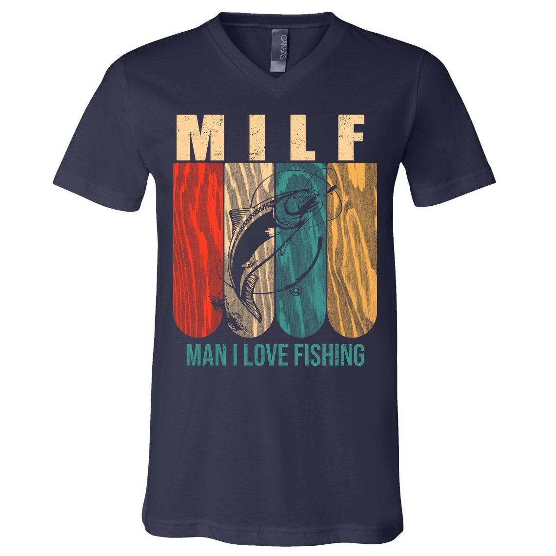 Milf Man I Love Fishing Vintage V-Neck T-Shirt