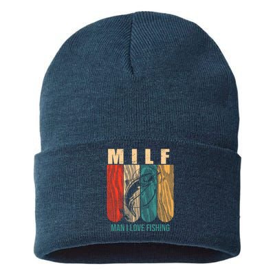 Milf Man I Love Fishing Vintage Sustainable Knit Beanie