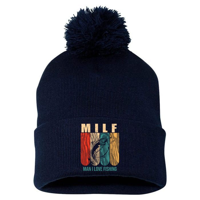 Milf Man I Love Fishing Vintage Pom Pom 12in Knit Beanie