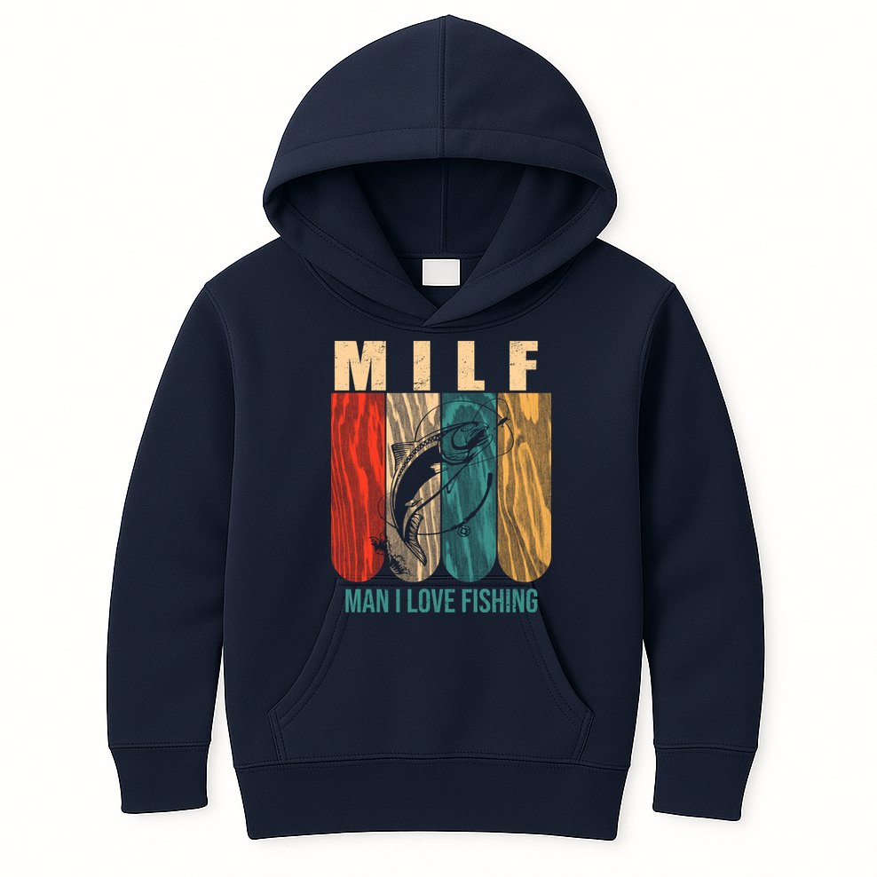 Milf Man I Love Fishing Vintage Kids Hoodie