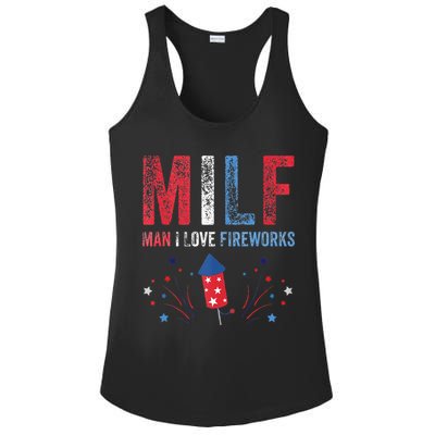 MILF Man I Love Fireworks Funny American 4th Of July Men Ladies PosiCharge Competitor Racerback Tank