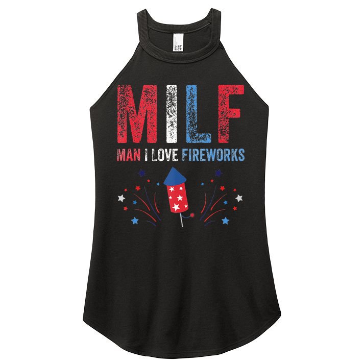 MILF Man I Love Fireworks Funny American 4th Of July Men Women's Perfect Tri Rocker Tank