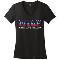 MILF Man I Love Freedom Funny Patriotic Women's V-Neck T-Shirt