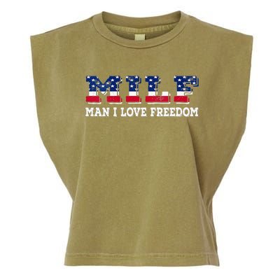 MILF Man I Love Freedom Funny Patriotic Garment-Dyed Women's Muscle Tee