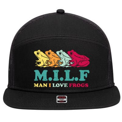 Milf Man I Love Frogs Retro Colorful 7 Panel Mesh Trucker Snapback Hat