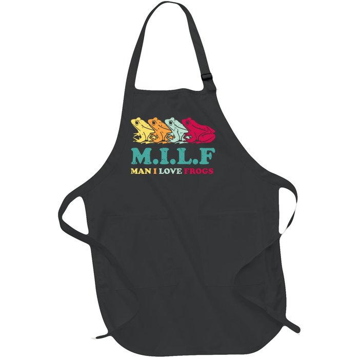 Milf Man I Love Frogs Retro Colorful Full-Length Apron With Pockets