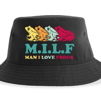 Milf Man I Love Frogs Retro Colorful Sustainable Bucket Hat