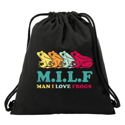 Milf Man I Love Frogs Retro Colorful Drawstring Bag