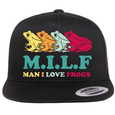 Milf Man I Love Frogs Retro Colorful Flatbill Hat