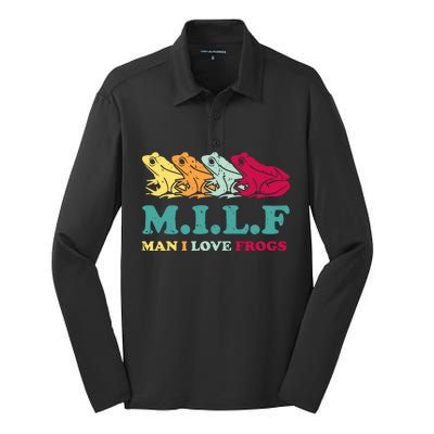 Milf Man I Love Frogs Retro Colorful Silk Touch Performance Long Sleeve Polo