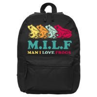 Milf Man I Love Frogs Retro Colorful 16 in Basic Backpack