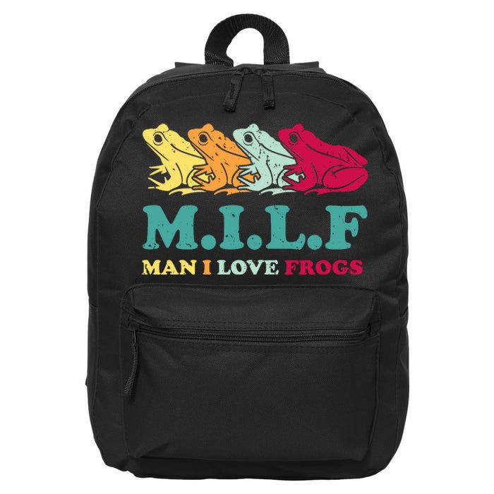 Milf Man I Love Frogs Retro Colorful 16 in Basic Backpack